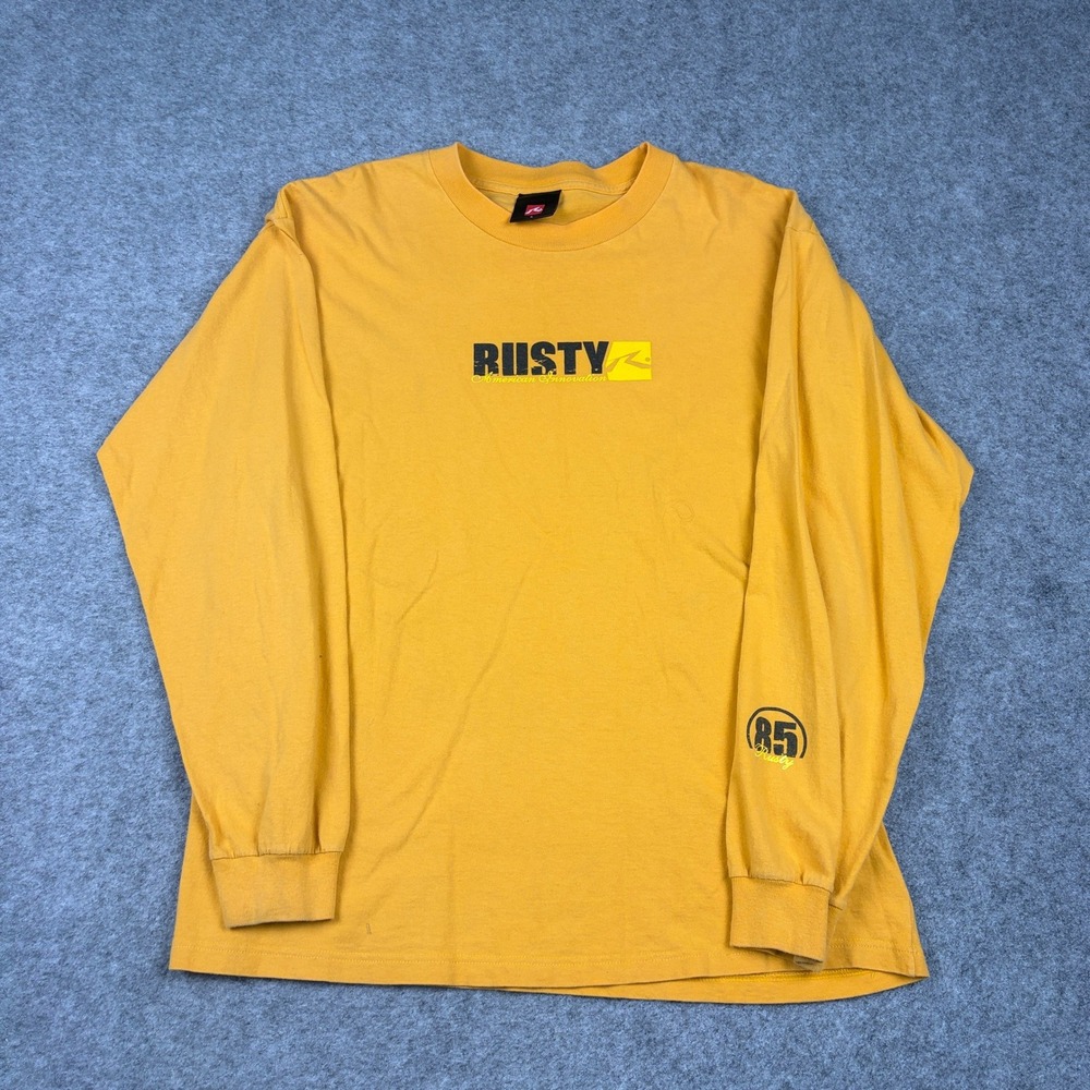 Vintage‎ Y2K Rusty Graphic Long Sleeve Shirt Mens Large Yellow Surf Skate Summer